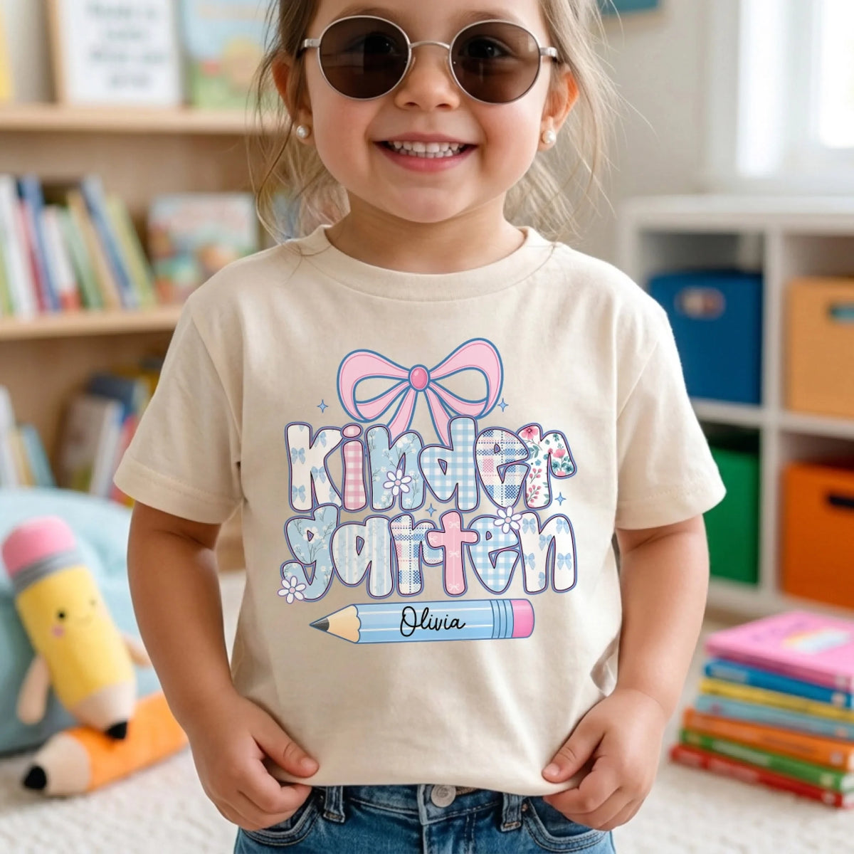 Ready to Learn, Shine and Grow - Personalized Kids T-Shirt, Custom Name and Grade Shirt, Pre-K Kindergarten 1st 2nd 3rd Grade Tee, Girls Back to School Outfit