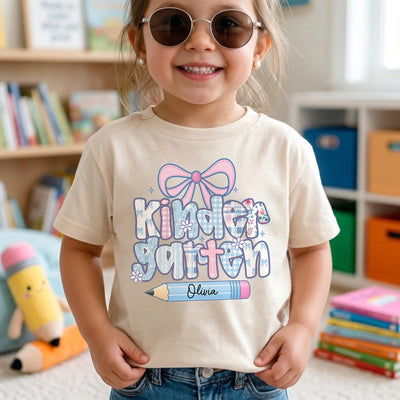 Ready to Learn, Shine and Grow - Personalized Kids T-Shirt, Custom Name and Grade Shirt, Pre-K Kindergarten 1st 2nd 3rd Grade Tee, Girls Back to School Outfit