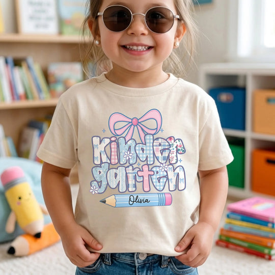 Ready to Learn, Shine and Grow - Personalized Kids T-Shirt, Custom Name and Grade Shirt, Pre-K Kindergarten 1st 2nd 3rd Grade Tee, Girls Back to School Outfit