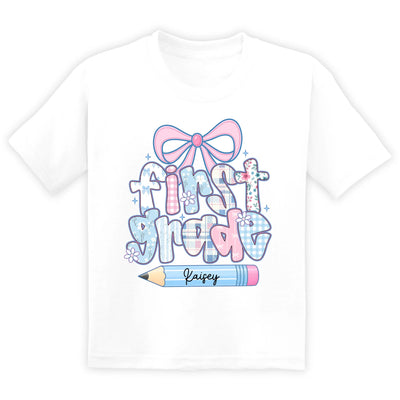 Ready to Learn, Shine and Grow - Personalized Kids T-Shirt, Custom Name and Grade Shirt, Pre-K Kindergarten 1st 2nd 3rd Grade Tee, Girls Back to School Outfit