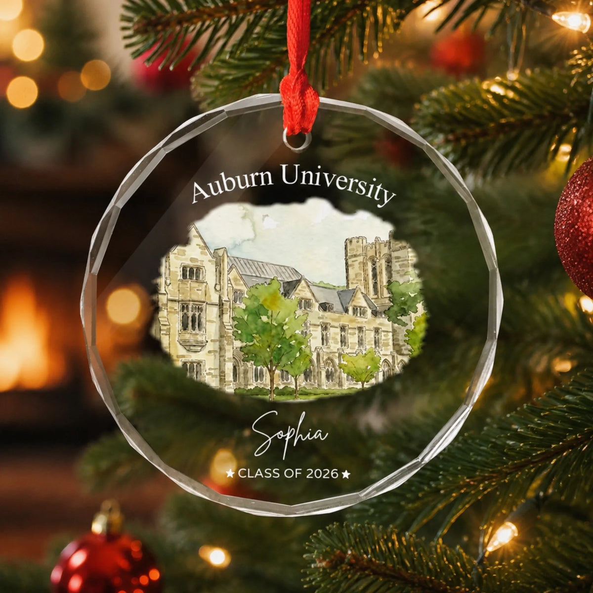 Where Every Chapter Began - Personalized Glass Ornament, Drawing University Portrait From Photo