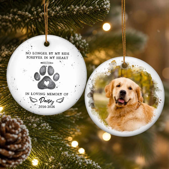 Your Paw Prints Live On - Personalized Ceramic Ornament, Pet Loss Gift, Memorial Pet With Custom Photo
