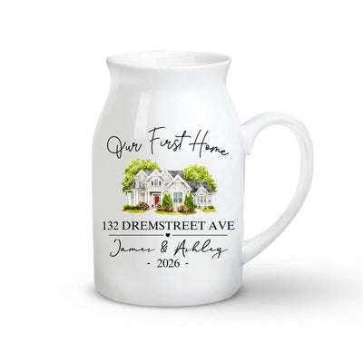 A House Made With Love - Personalized Flower Vase, Custom Watercolor House Portrait Flower Vase, Gift For Wife