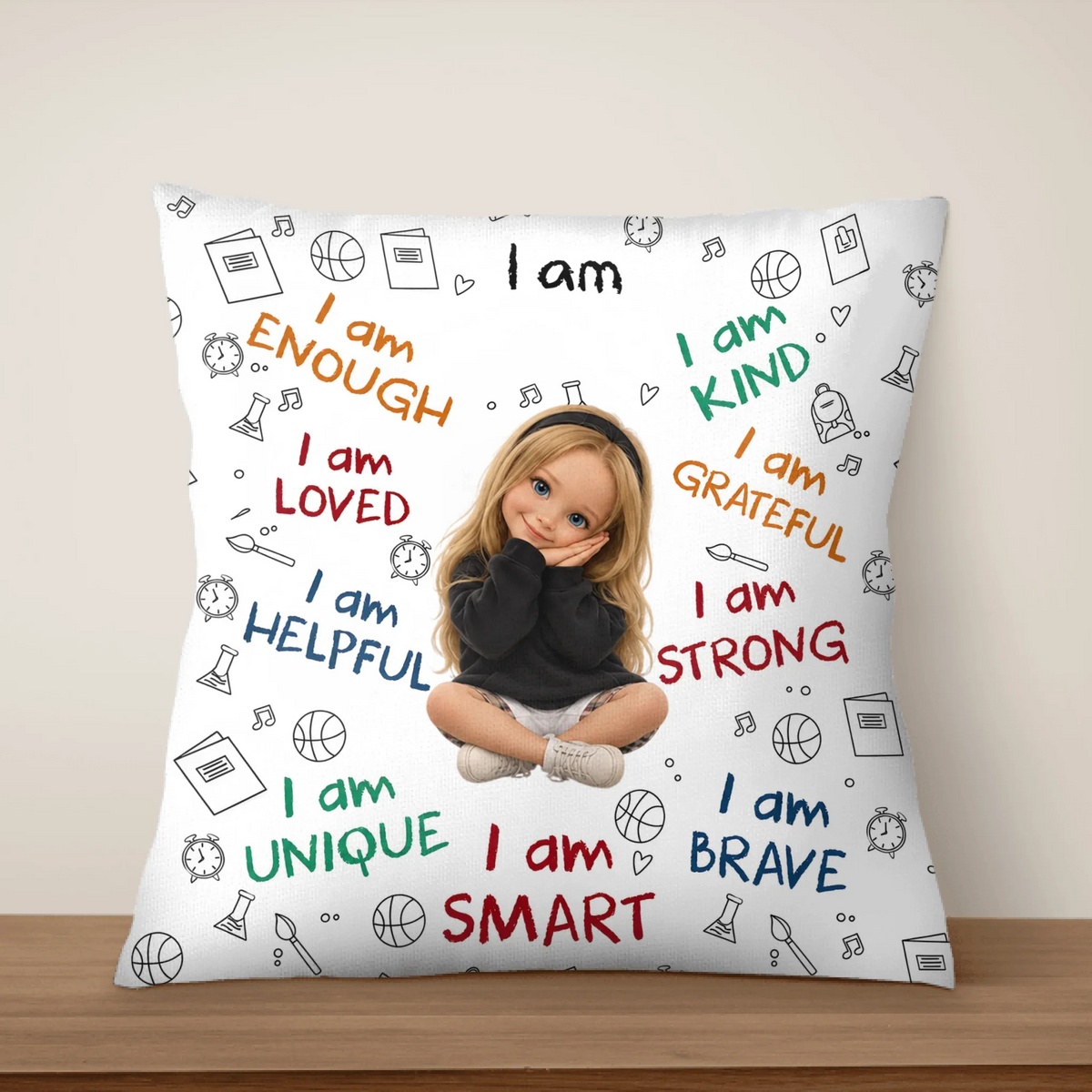I Am Enough And Loved – Personalized Pillow, Custom Name Kids Affirmation Cushion, Positive Message Room Decor