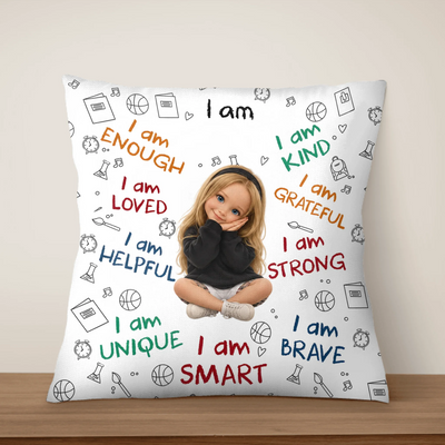 I Am Enough And Loved – Personalized Pillow, Custom Name Kids Affirmation Cushion, Positive Message Room Decor