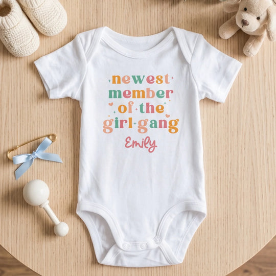 Newest Member Of The Girl Gang - Personalized Baby Onesie, Newest Member of the Girl Gang Outfit, Funny Baby Bodysuit, Natural Baby Shower Gift, Newborn Baby Outfit