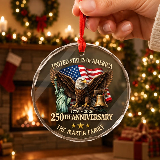 United States of America 1776–2026, 250th Anniversary - Personalized Glass Ornament, USA 250th Anniversary Keepsake, Patriotic Christmas Decor, American Eagle Gift