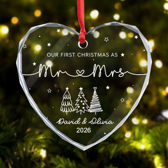 Love Takes Flight - Personalized Glass Ornament, Custom Couple Names, Wedding Date, First Christmas Gift for Newlyweds