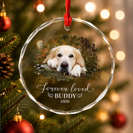 Forever My Best Friend - Personalized Glass Ornament, Pet Memorial Gift, Dog Memorial Ornament, Custom Photo Ornament