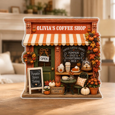 Pumpkin Spice Café - Personalized Acrylic Plaque, Custom Coffee Shop Decor, Autumn Farmhouse Sign, Fall Home Decoration
