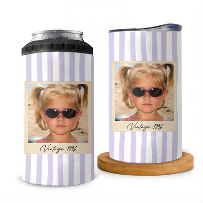 My Happy New Old - Personalized Can Cooler, Striped Birthday Can Cooler With Custom Photo
