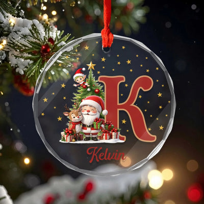 Christmas Magic Starts with You - Personalized Glass Ornament, Custom Monogram Name Ornament, Santa Claus Christmas Gift, Holiday Gift for Kids, Christmas Tree Decor