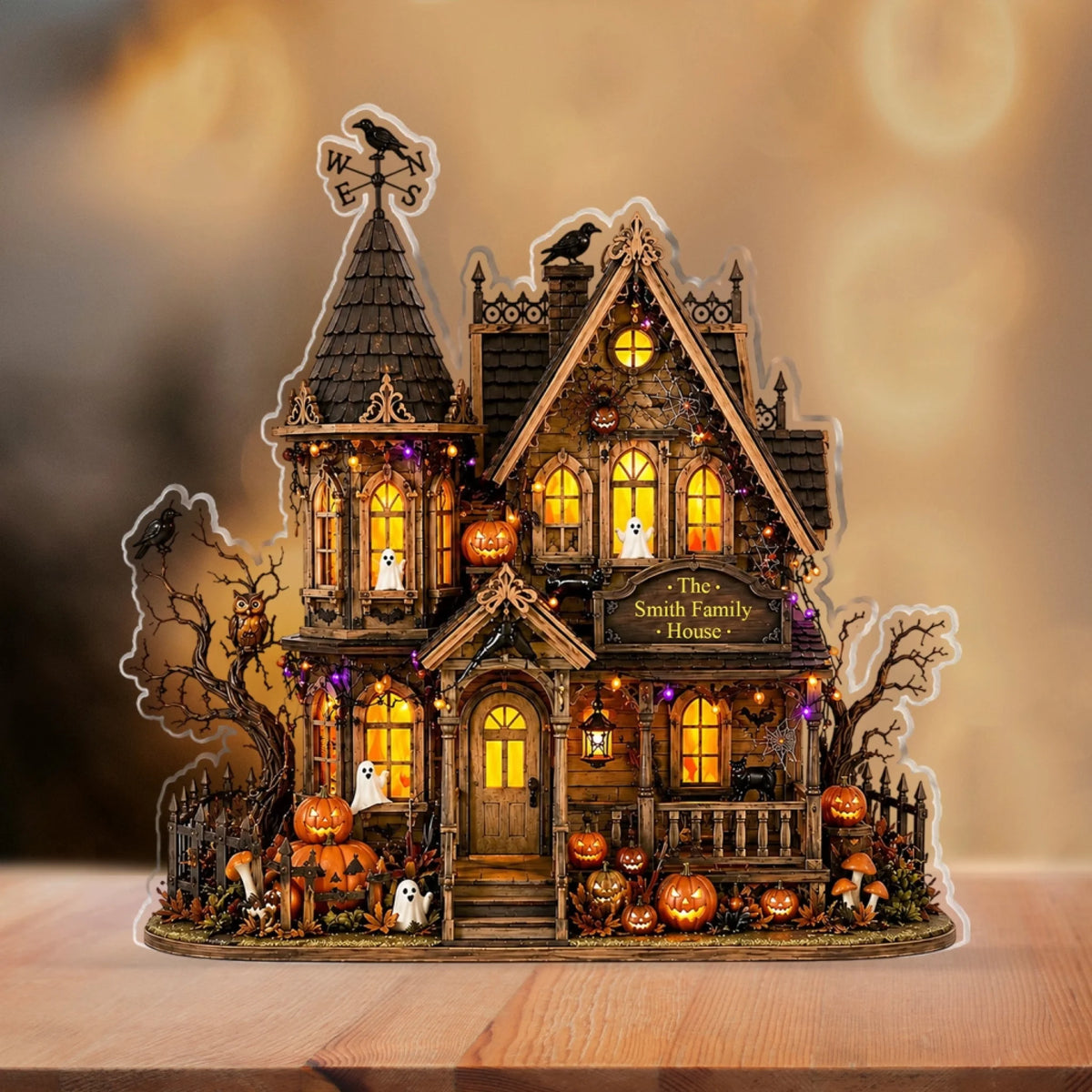 The Hollow Moon House - Personalized Acrylic Plaque, Haunted House Halloween Decor, Custom Family Name Plaque