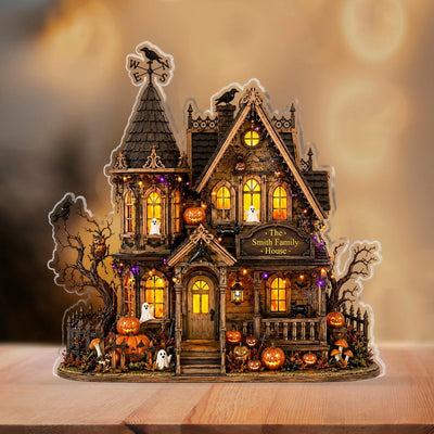 The Hollow Moon House - Personalized Acrylic Plaque, Haunted House Halloween Decor, Custom Family Name Plaque
