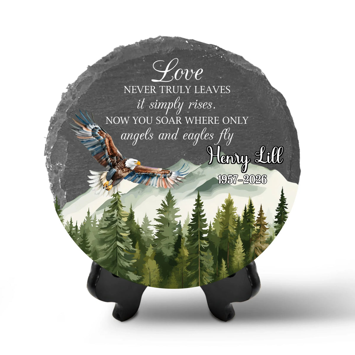 Love Never Truly Leaves, It Simply Rises - Personalized Memorial Stone, Custom Name and Date Memorial, Eagle Remembrance Stone, Loss of Loved One Gift, Sympathy Garden Decor