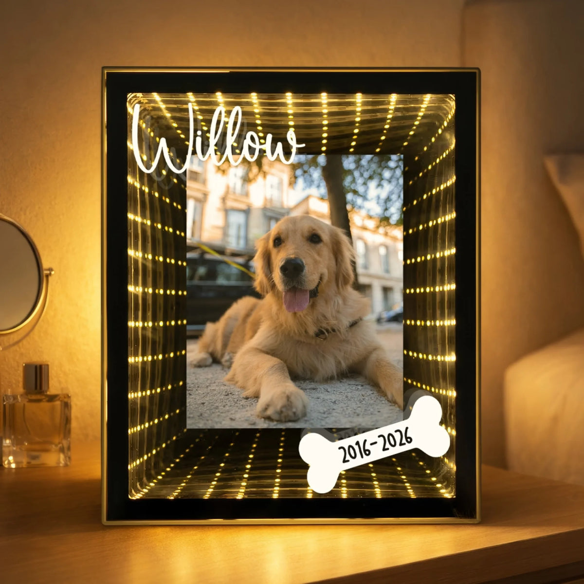 Though Your Paws Are Gone, Your Light Still Guides Us Home - Personalized Photo Infinity Mirror Light Box, Custom Pet Photo Memorial Lamp, Dog Loss Sympathy Gift, Pet Remembrance Keepsake, Rainbow Bridge Gift