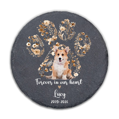 Forever Loved, Forever Remembered - Personalized Memorial Stone, Custom Pet Memorial Marker, Floral Paw Print Keepsake, Rainbow Bridge Gift, Sympathy Gift for Pet Owners