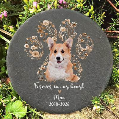 Forever Loved, Forever Remembered - Personalized Memorial Stone, Custom Pet Memorial Marker, Floral Paw Print Keepsake, Rainbow Bridge Gift, Sympathy Gift for Pet Owners