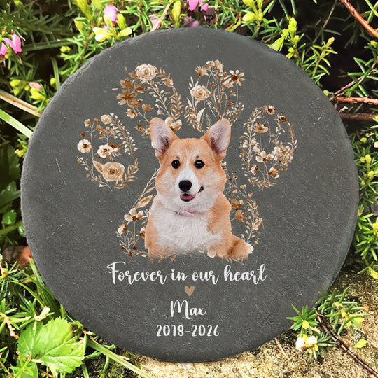 Forever Loved, Forever Remembered - Personalized Memorial Stone, Custom Pet Memorial Marker, Floral Paw Print Keepsake, Rainbow Bridge Gift, Sympathy Gift for Pet Owners