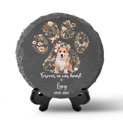 Forever Loved, Forever Remembered - Personalized Memorial Stone, Custom Pet Memorial Marker, Floral Paw Print Keepsake, Rainbow Bridge Gift, Sympathy Gift for Pet Owners