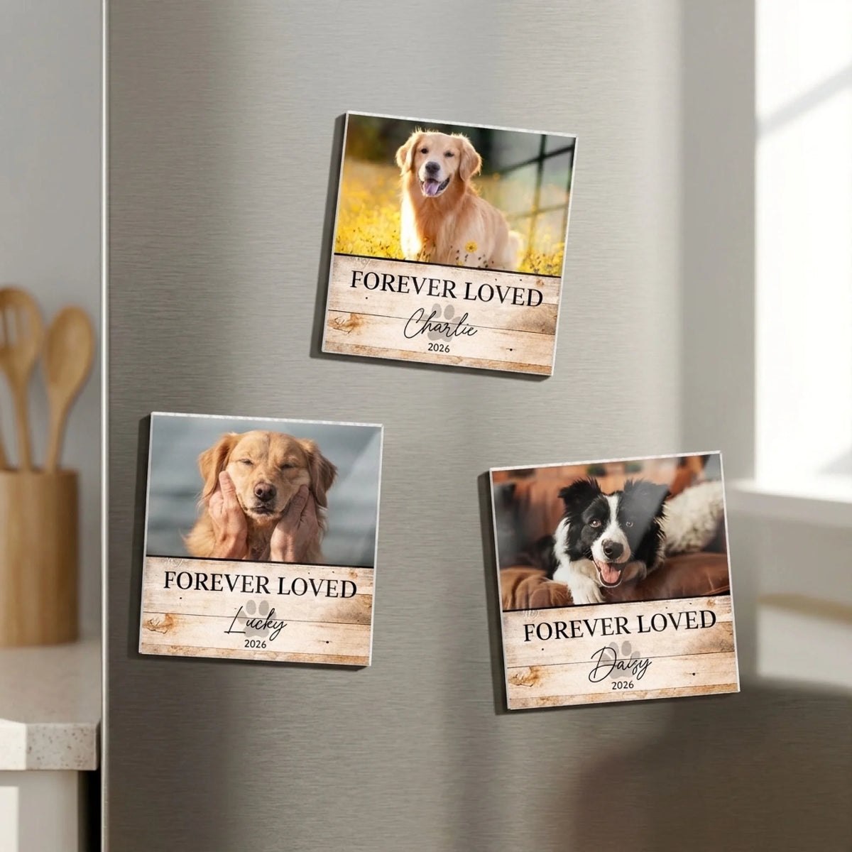 Your Paw Prints Stay in Our Hearts Forever - Personalized Acrylic Fridge Magnet, Custom Pet Name and Photo Magnet, Pet Memorial Gift, Loss of Dog Keepsake, Sympathy Gift for Pet Owners