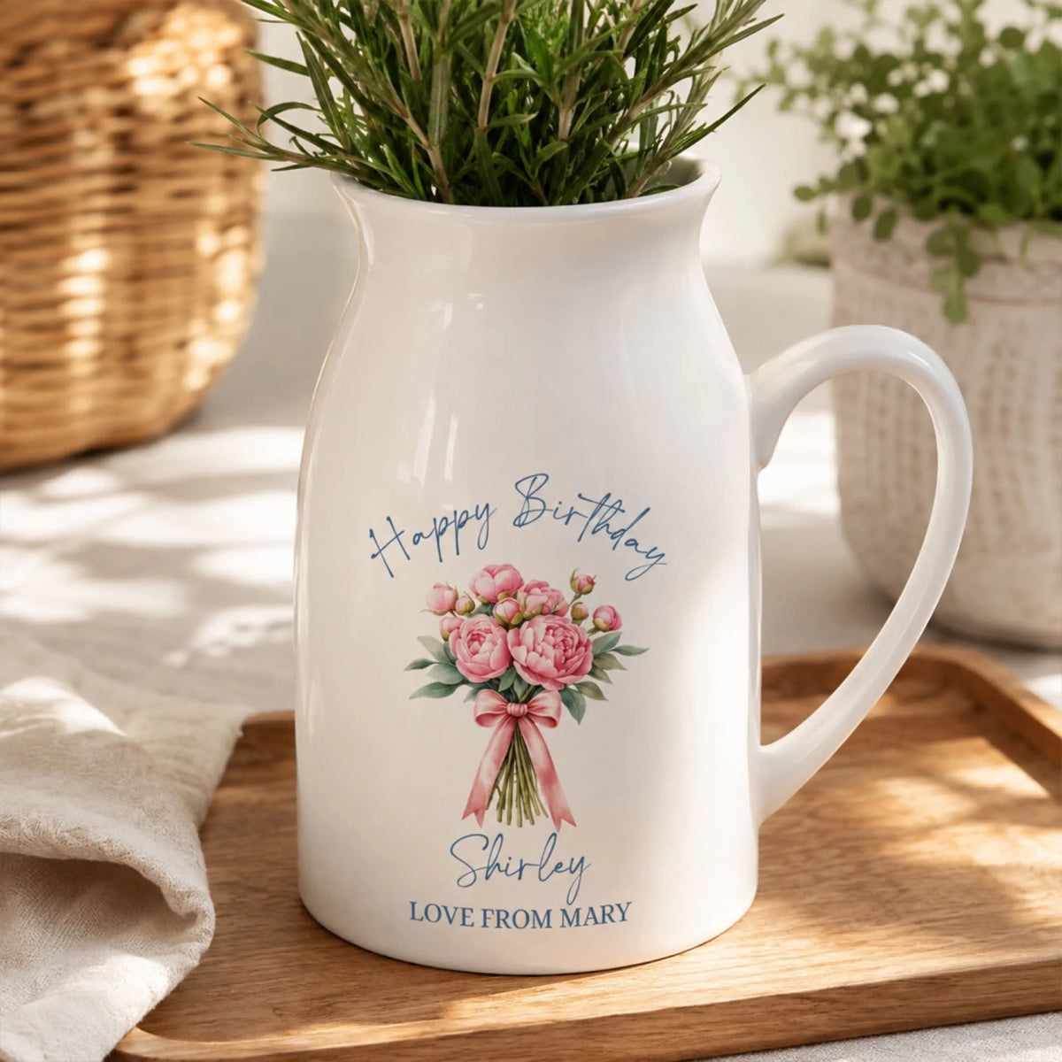 Happy Birthday To Her - Personalized Flower Vase, Gift For Her, Grandma Mom Gift