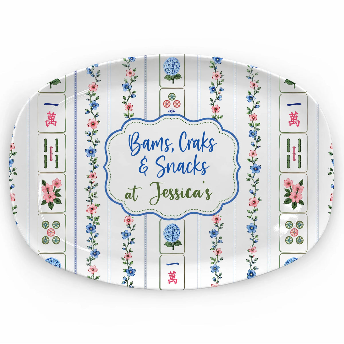 Bams, Cracks &amp; Snacks - Personalized Platter, Game Night, Mahjong Gifts, Mahj Girls Party Decor, Mahjong Dessert Plate