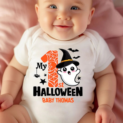 My 1st Halloween - Personalized Baby Onesie, Cute Ghost Baby Bodysuit, Newborn Halloween Outfit, Baby’s First Halloween Gift, Spooky Season Apparel