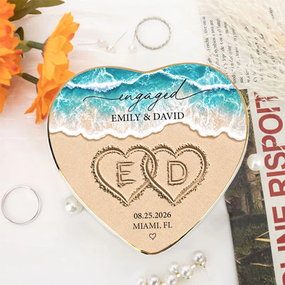 Two Hearts, One Love, One Beautiful Forever - Personalized Jewelry Dish, Custom Names and Date Ring Holder, Coastal Engagement Keepsake, Bridal Shower Gift, Gift for Newly Engaged Couple
