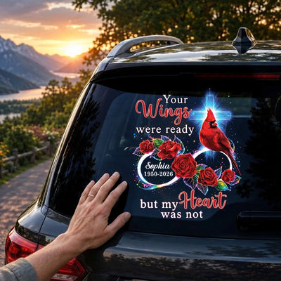 Family Loss Cardinal Rose Infinite Love - Personalized Decal, In Loving Memory Loss Of Loved One, Memorial Decal,  Decal Memorial Gift