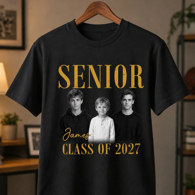 From Little Dreams to Senior Year - Personalized T-Shirt, Custom Name and Photo Shirt, Class of 2027 Graduation Tee, Senior Girl Gift, Graduation Keepsake