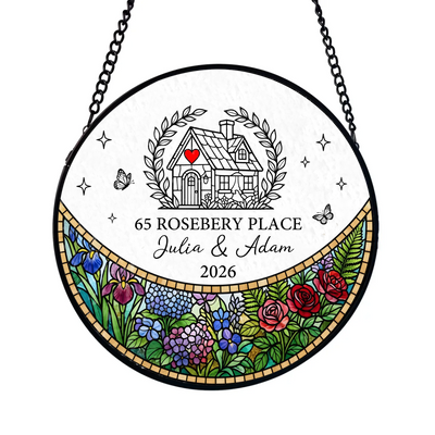 Our First Sweet Home - Personalized Window Stained Glass, New Home Gift, Housewarming Gift For Couple, Family