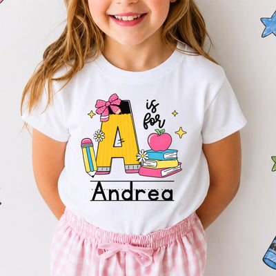 Alphabet Name Letter - Personalized Shirt, Custom Kids Name School Shirt, Pencil Name Back to School Shirt, Toddler First Day of School Tee
