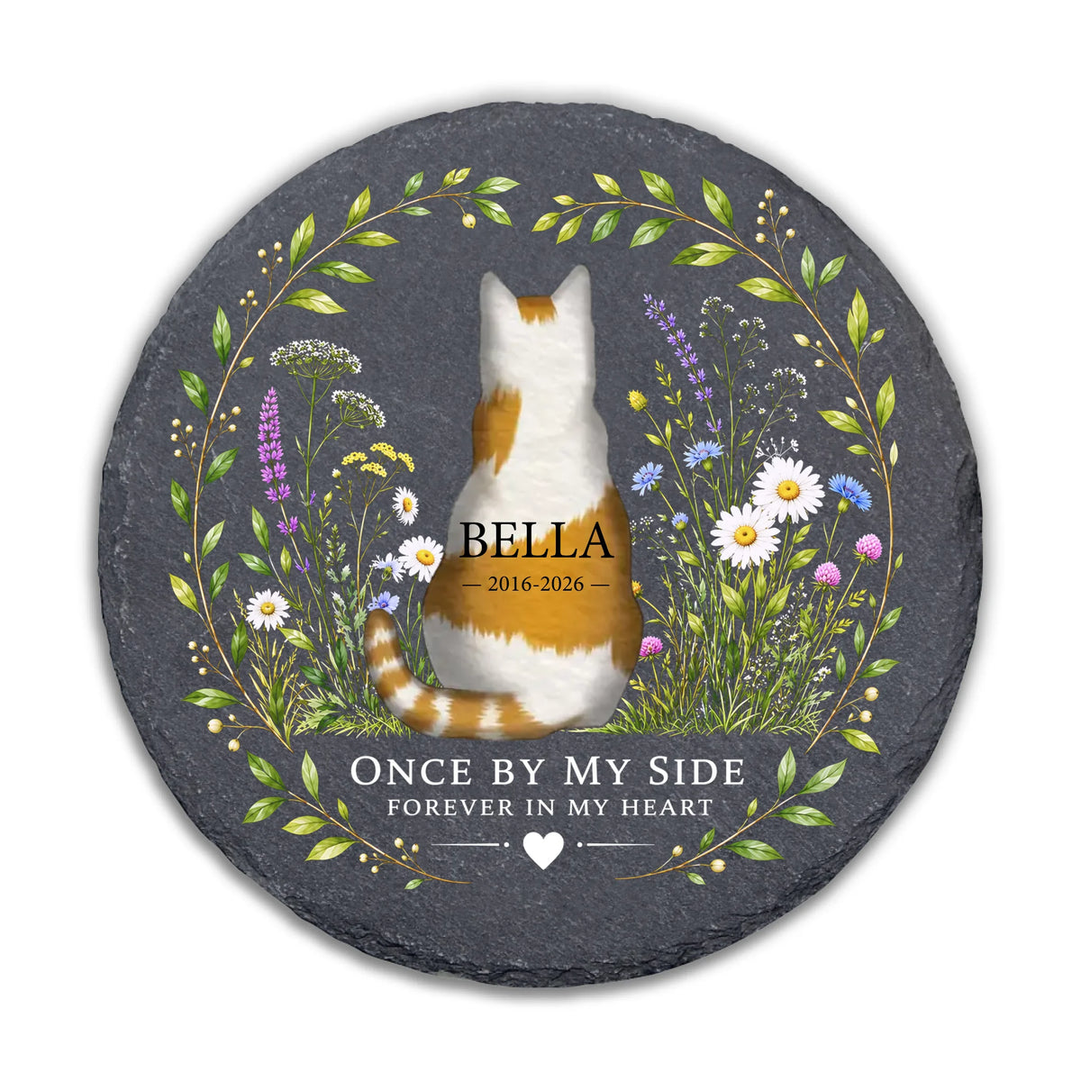 Once By My Side Forever In My Heart - Personalized Garden Stone, Custom Pet Loss Stone, Cat Remembrance Gift, Sympathy Garden Decor
