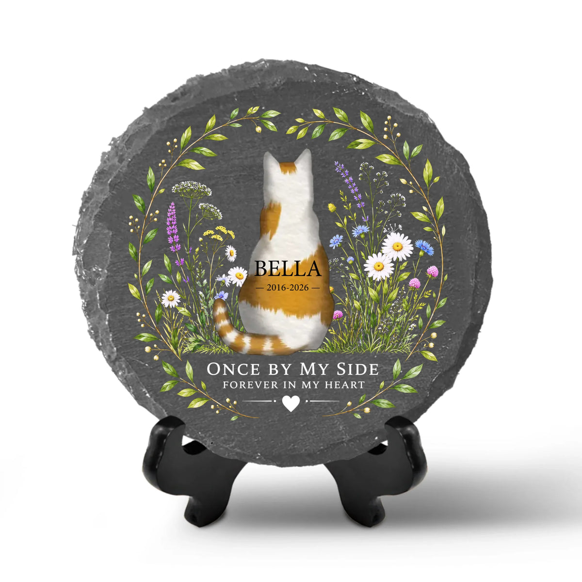 Once By My Side Forever In My Heart - Personalized Garden Stone, Custom Pet Loss Stone, Cat Remembrance Gift, Sympathy Garden Decor