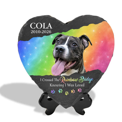 I Crossed The Rainbow Bridge Knowing I Was Loved - Personalized Garden Stone, Custom Pet Loss Stone, Cat Remembrance Gift, Sympathy Garden Decor