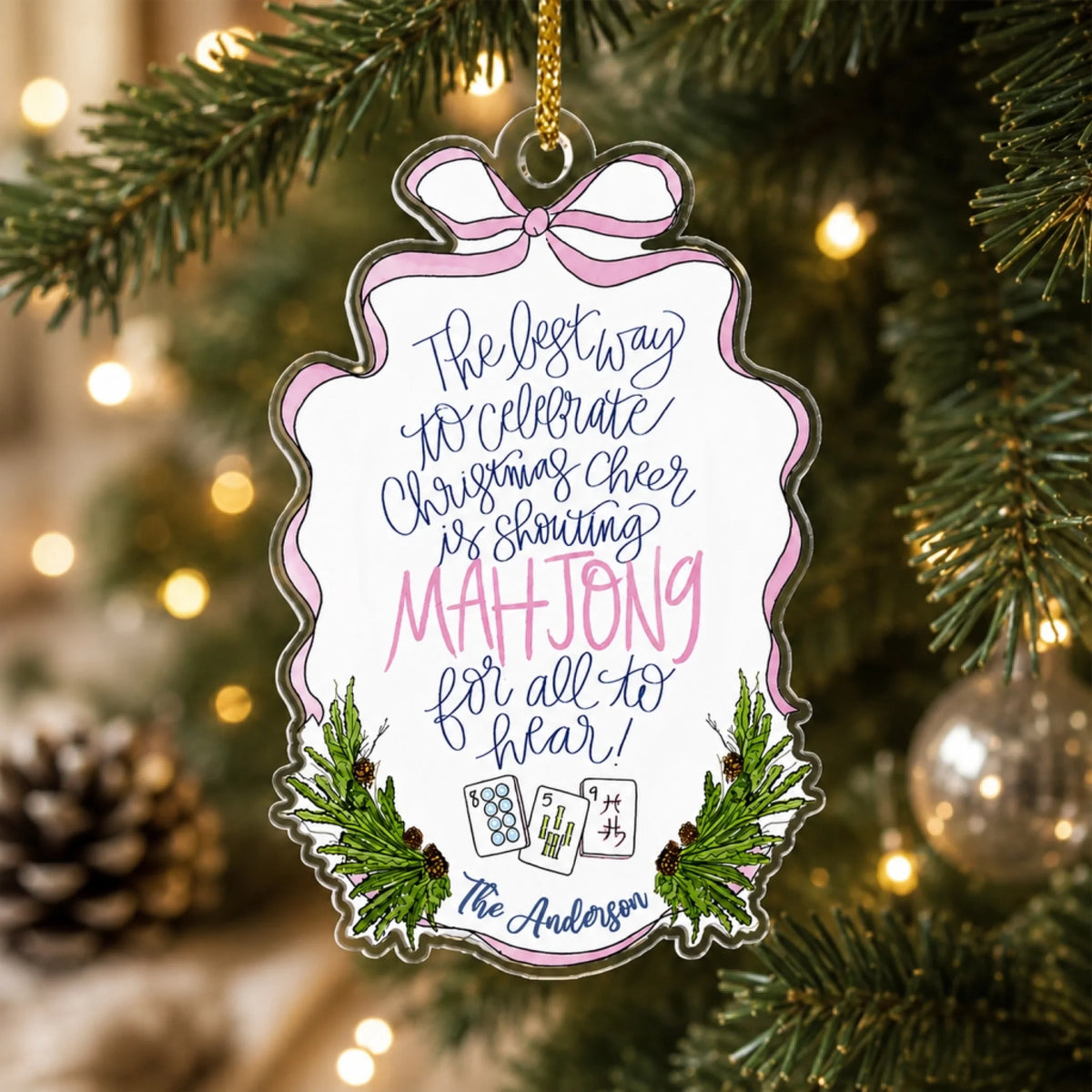 All I Want for Christmas Is One More Game of Mahjong - Personalized Acrylic Ornament, Custom Family Ornament, Mahjong Lover Christmas Gift