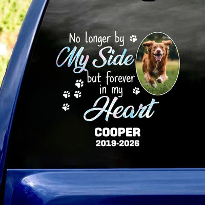 No Longer by My Side - Personalized Decal, Custom Pet Memorial Decal, Custom Dog Photo Sticker for Car Window