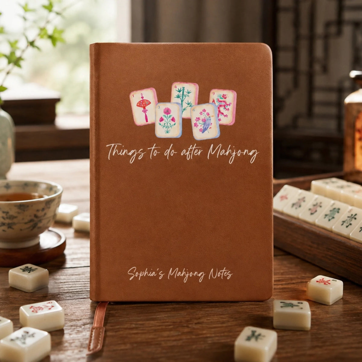 Things to Do After Mahjong - Personalized Leather Journal, Mahjong Notepad, Custom Gift for Mahjong Players, Tile Game Lovers Gift