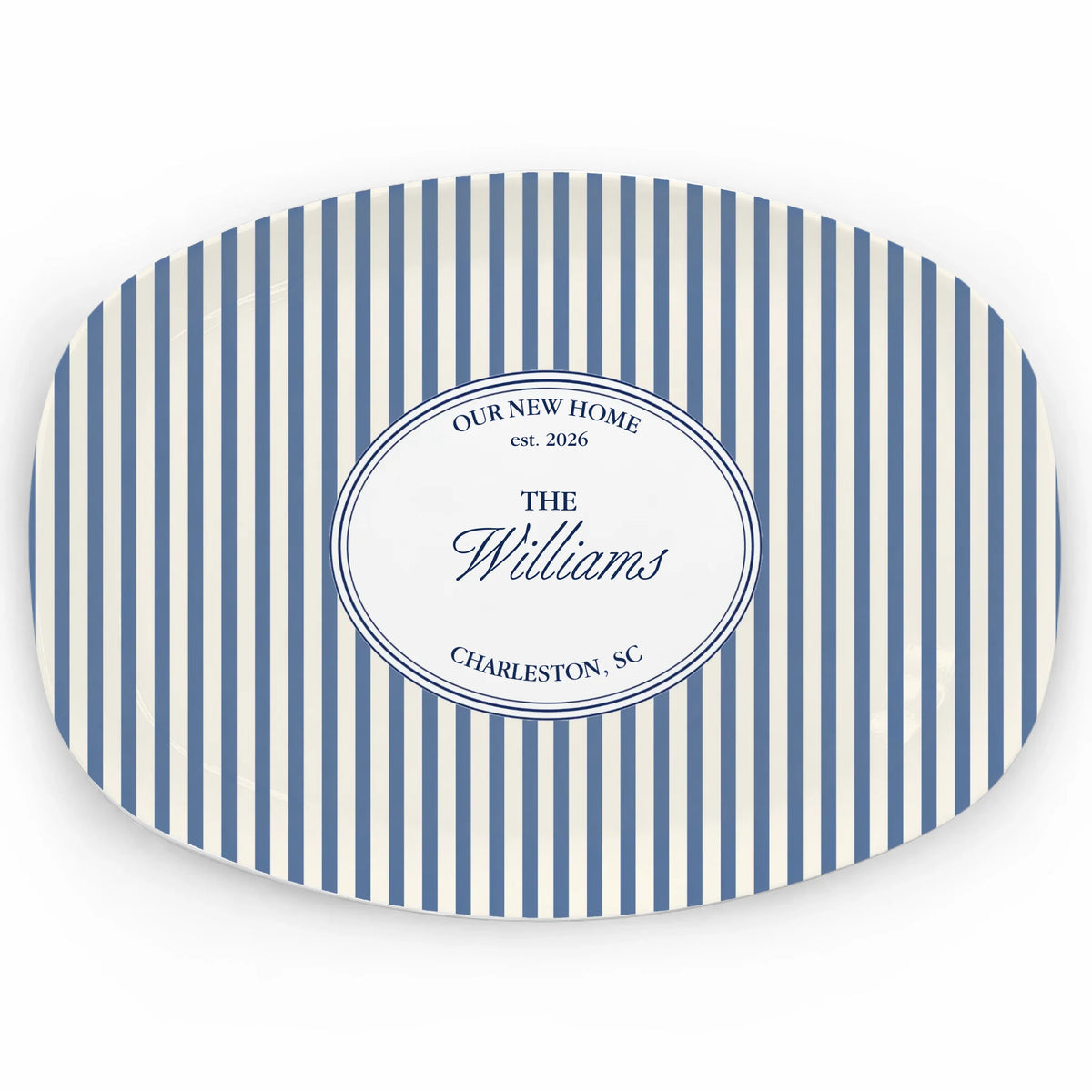 Home Warming Our Happy New Home - Personalized Platter, Gift For Couple, Striped New Home Gift