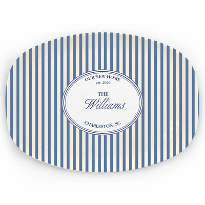 Home Warming Our Happy New Home - Personalized Platter, Gift For Couple, Striped New Home Gift