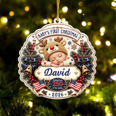 Patriotic Baby's First Christmas - Personalized Acrylic Ornament, Patriotic Ornament, 250 Year USA Anniversary