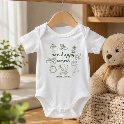 One Happy Camper - Personalized Baby Onesie, Adventure Gift for Baby, Camping Gift
