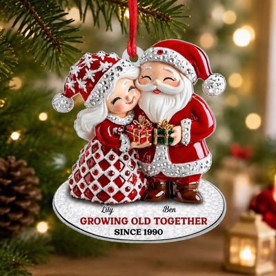 Growing Old Together - Personalized 3D Relief White Acrylic Ornament, Custom Couple Name Ornament, Gift for Couple