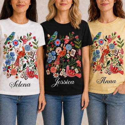 Floral Mahjong - Personalzied Shirt, Crack Dot Bam Subtle Tiles, Mahj Crew Group Shirt, Mahjong Lovers Gift, Girls Game Night Shirt