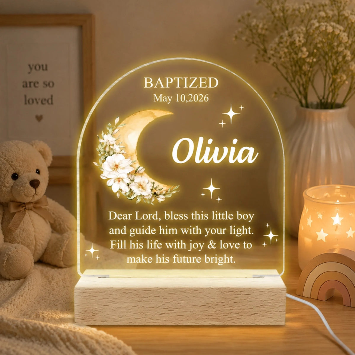 Dear Lord, Bless This Little Boy/Girl - Personalized Acrylic Night Light,  Moon Night Light, Baptism Night Light, First Communion Gift