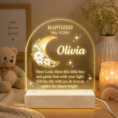 Dear Lord, Bless This Little Boy/Girl - Personalized Acrylic Night Light,  Moon Night Light, Baptism Night Light, First Communion Gift