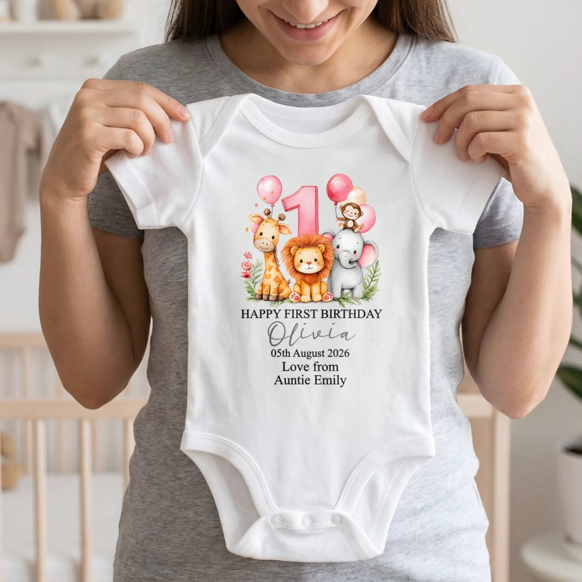 Safari Animal Baby's First Christmas - Personalized Baby Onesie, Gift For New Baby, Baby's First Christmas