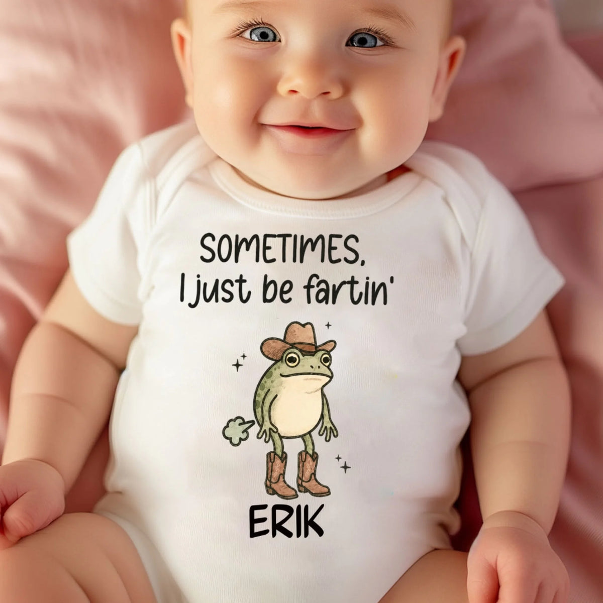 Sometimes I Just Be Fartin' - Personalized Baby Onesie, Funny Baby Onesie, Trendy Baby Gift with Western Cowboy Frog