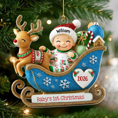 Baby's 1st Christmas Sleigh - Personalized Acrylic Ornament,Newborn Keepsake,New Baby Ornament, Baby First Christmas Gift